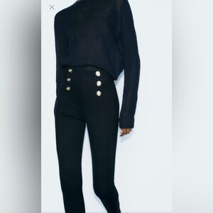 Zara NWOT Gold Button Black Leggings Size XL